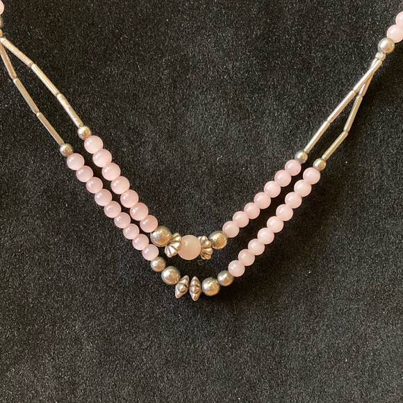 Vintage Rose Quartz and Silver Multi Strand Necklace Delicate and Feminine - Picture 3 of 6
